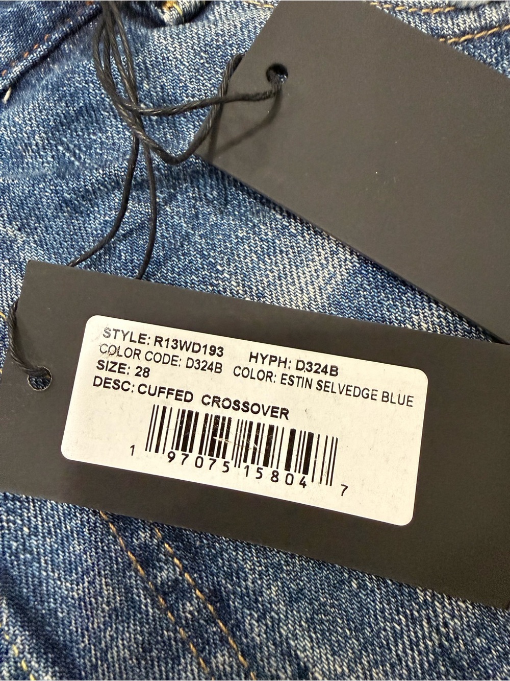 LIMITED NWT R13 Cuffed Crossover Straight Leg Jeans Estin Selvedge Blue Sz 28 - Picture 11 of 15